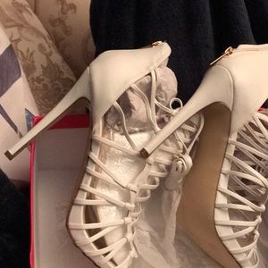 White strapped heels